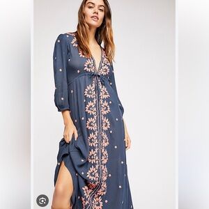 Free people embroidered fable Midi Dress In Dusk Combo